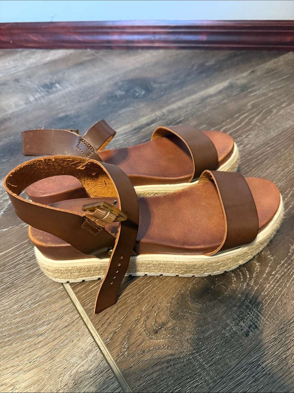 MIA Brown Platform Espadrille Sandals with Ankle Buckle